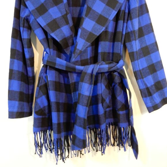 POLO RALPH LAUREN Checked Belted Shawl Collar Jacket XS Fringe Blue NEW $328 - Picture 10 of 14